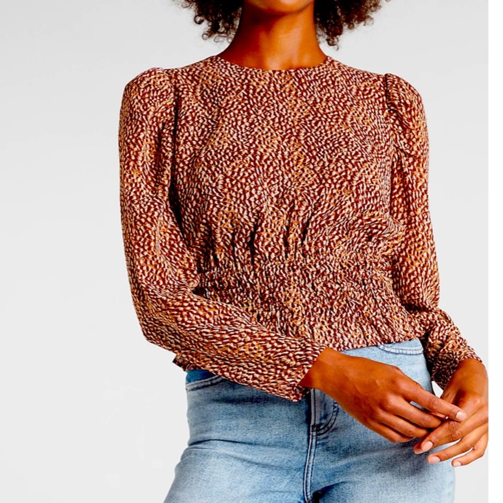 Express Puff Sleeve Smocked Waist Top